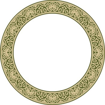 Vector gold and green round classic renaissance ornament. Circle, ring european border, revival style frame..