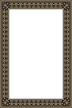 Vector square gold with black Indian national ornament. Ethnic plant border. Flowers frame. Poppies and leaves..