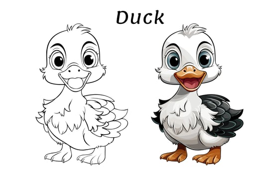 Cute Duck Animal Coloring Book Illustration Pro Vector