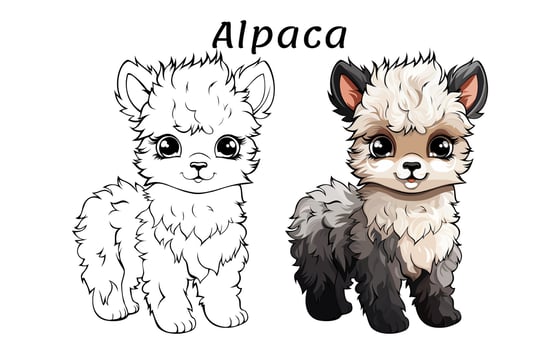 Cute Alpaca Animal Coloring Book Illustration Pro Vector