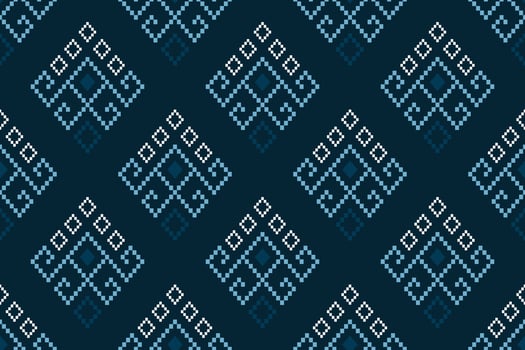 Indigo navy blue geometric traditional ethnic pattern Ikat seamless pattern border abstract design for fabric print cloth dress carpet curtains and sarong Aztec African Indian Indonesian vector