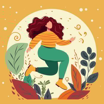 Vector bright illustration happy bodypositive girl woman feminism strong woman flat style