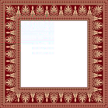 Vector gold and red square classical Greek ornament. European ornament. Border, frame Ancient Greece, Roman Empire..