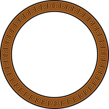 Vector round orange and black Greek frame. Classic meander ornament. Border Ancient Greece, Roman Empire..