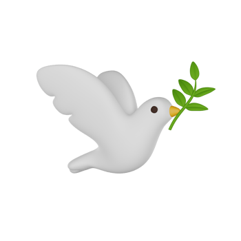 Peace dove with olive branch. A white pigeon with a branch in its beak. 3D render icon png