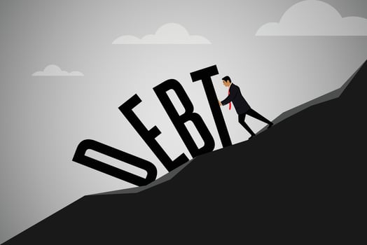 Pushing debt on the mountain vector