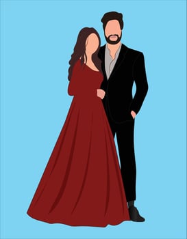 Indian Wedding Couple Bride and Groom illustration for wedding invitation cards poster print decor vector