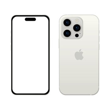 New white TITANIUM Apple iPhone 15 PRO smartphone model, mockup template on white background - Vector