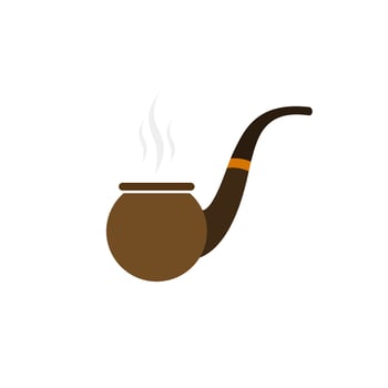 vintage tobacco pipe flat design vector illustration. Smoking pipe vector icon isolated on white background. Vintage brown wooden pipe tobacco sign, flat design cartoon style illustration.