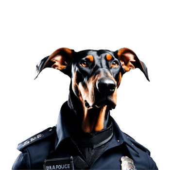 Portrait of Humanoid Anthropomorphic Doberman Dog Wearing Police Officer Uniform Isolated Transparent Generative AI png