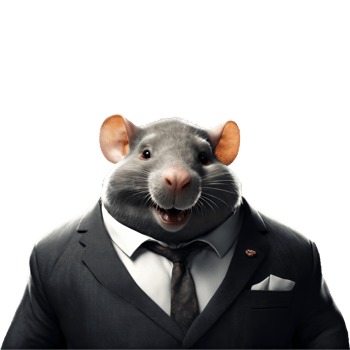 Portrait of Humanoid Anthropomorphic Greedy Fat Rat Wearing Black Business Suit with Evil Smirk Expression Isolated Transparent png
