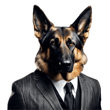 Portrait of Humanoid Anthropomorphic German Shepherd Dog Wearing Black Business Suit Isolated Transparent Generative AI png