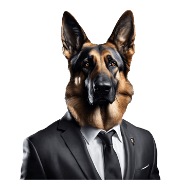Portrait of Humanoid Anthropomorphic German Shepherd Dog Wearing Black Business Suit Isolated Transparent Generative AI png