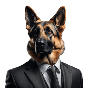 Portrait of Humanoid Anthropomorphic German Shepherd Dog Wearing Black Business Suit Isolated Transparent Generative AI png