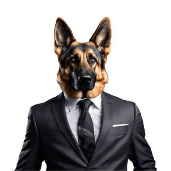 Portrait of Humanoid Anthropomorphic German Shepherd Dog Wearing Black Business Suit Isolated Transparent Generative AI png