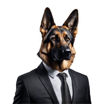 Portrait of Humanoid Anthropomorphic German Shepherd Dog Wearing Black Business Suit Isolated Transparent Generative AI png