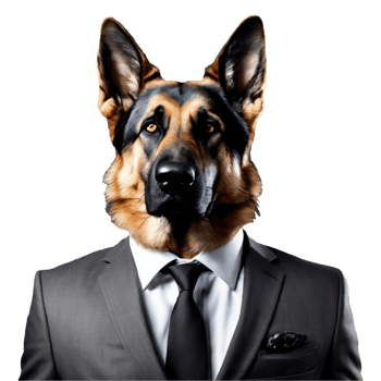 Portrait of Humanoid Anthropomorphic German Shepherd Dog Wearing Black Business Suit Isolated Transparent png