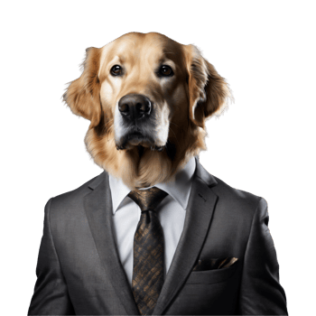Portrait of Humanoid Anthropomorphic Golden Retriever Dog Wearing Black Business Suit Isolated Transparent Generative AI png