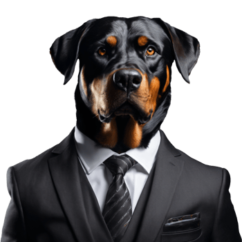 Portrait of Humanoid Anthropomorphic Rottweiler Dog Wearing Black Business Suit Isolated Transparent Generative AI png