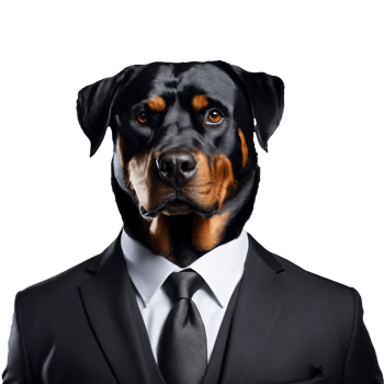 Portrait of Humanoid Anthropomorphic Rottweiler Dog Wearing Black Business Suit Isolated Transparent Generative AI png