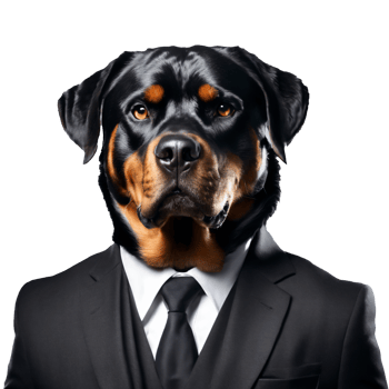 Portrait of Humanoid Anthropomorphic Rottweiler Dog Wearing Black Business Suit Isolated Transparent Generative AI png