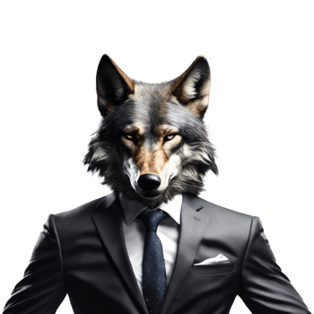 Portrait of Humanoid Anthropomorphic Alpha Wolf Wearing Black Business Suit Isolated Transparent Generative AI png