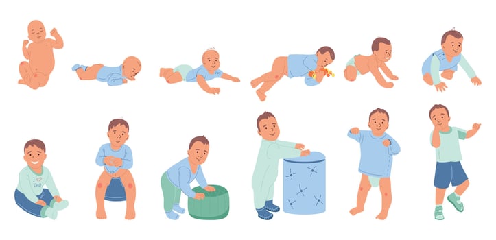 Baby Development Stages Flat Icons vector
