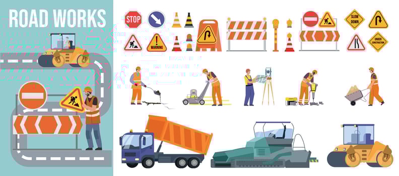 Road Repair Flat Composition vector
