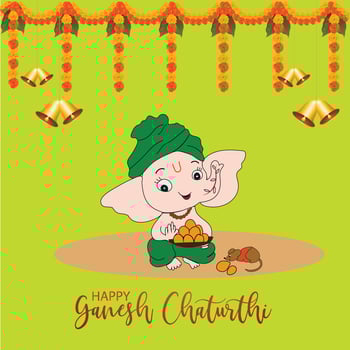 Cute Ganesha illustration for Ganesh Chaturthi Festival of India. festive background vector
