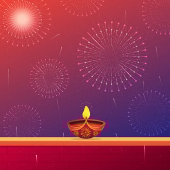 Happy Diwali background. Indian festival Diwali background with diya and fireworks. vector