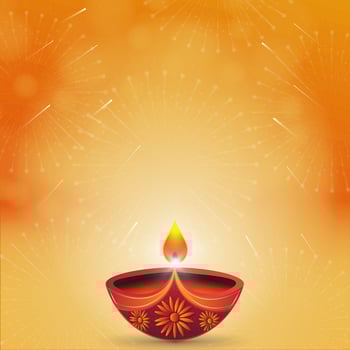 Happy Diwali festival of lights greeting card background with diya lamps and fireworks. Vector illustration
