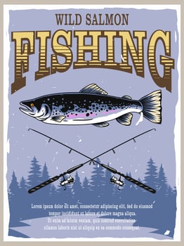 wild salmon fishing poster design vector
