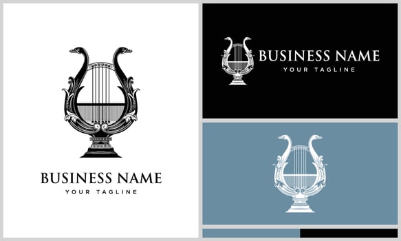 line art harp logo template vector