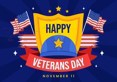 Happy Veterans Day Vector Illustration on 11 November with USA Flag and Soldiers for Honoring All Who Served in Flat Kids Cartoon Background