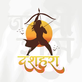Happy Dussehra and Vijyadashmi with lord rama Social Media Post in Hindi calligraphy, In Hindi Dussehra means Victory over evil, Jai Shri Ram means Lord Rama. vector