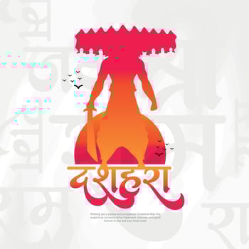 Happy Dussehra and Vijyadashmi with lord rama Social Media Post in Hindi calligraphy, In Hindi Dussehra means Victory over evil, Jai Shri Ram means Lord Rama. vector