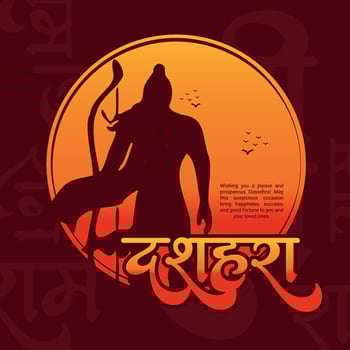 Happy Dussehra and Vijyadashmi with lord rama Social Media Post in Hindi calligraphy, In Hindi Dussehra means Victory over evil, Jai Shri Ram means Lord Rama. vector