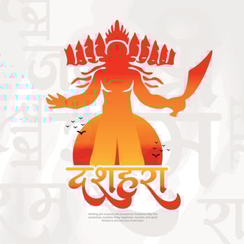 Happy Dussehra and Vijyadashmi with lord rama Social Media Post in Hindi calligraphy, In Hindi Dussehra means Victory over evil, Jai Shri Ram means Lord Rama. vector