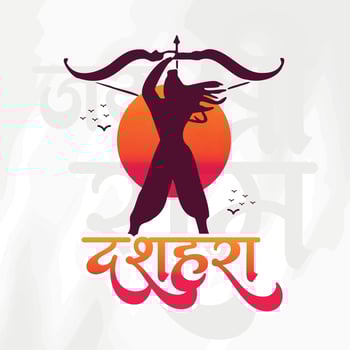 Happy Dussehra and Vijyadashmi with lord rama Social Media Post in Hindi calligraphy, In Hindi Dussehra means Victory over evil, Jai Shri Ram means Lord Rama. vector