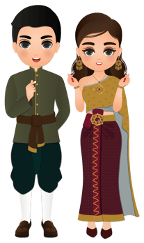 Wedding invitation card the bride and groom Thai traditional cute couple cartoon character png