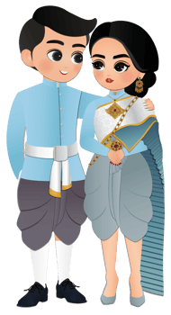 Wedding invitation card the bride and groom Thai traditional cute couple cartoon character png