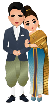 Wedding invitation card the bride and groom Thai traditional cute couple cartoon character png