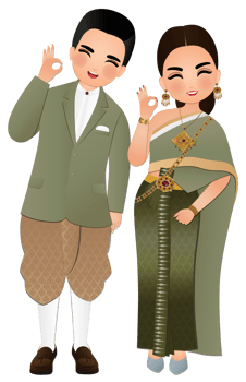 Wedding invitation card the bride and groom Thai traditional cute couple cartoon character png