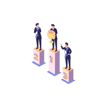 people stand on the podium first, second and third place. best score winner prize vector