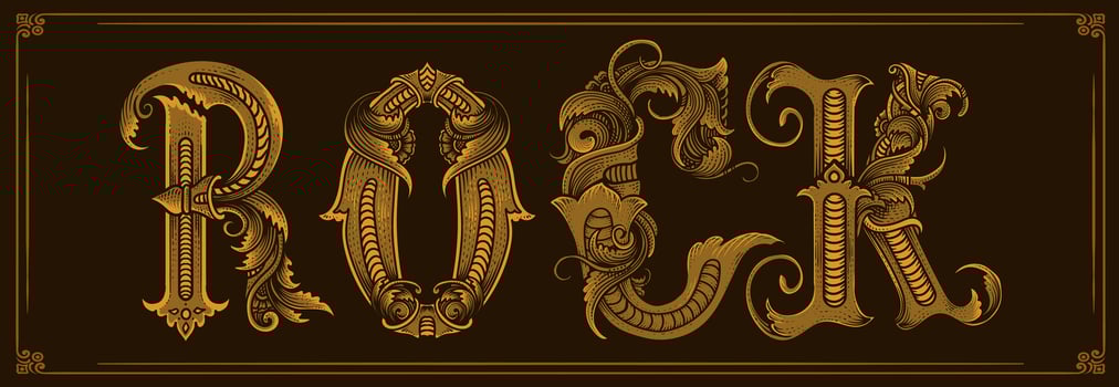 Vintage Typography ROCK with engraving ornament letter - vector design