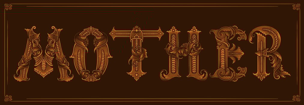 Vintage Typography MOTHER with engraving ornament letter - vector design