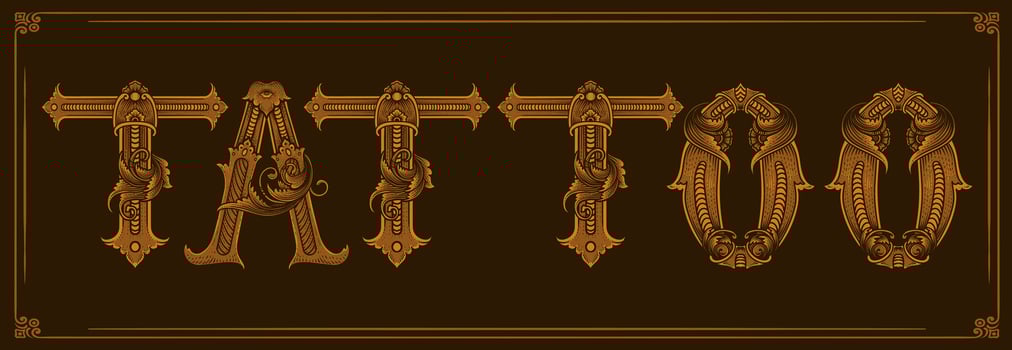 Typography TATTOO with engraving ornament letter vector