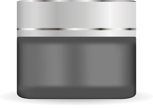 Round black matt glass jar with plastic lid for cosmetics - body cream, butter, scrub, bath salt, gel, skin care, powder. Realistic 3d packaging mockup template. vector