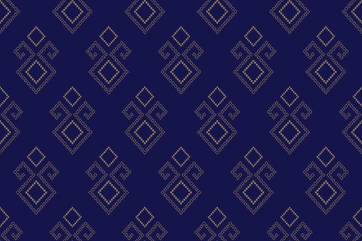 Indigo navy blue geometric traditional ethnic pattern Ikat seamless pattern border abstract design for fabric print cloth dress carpet curtains and sarong Aztec African Indian Indonesian vector