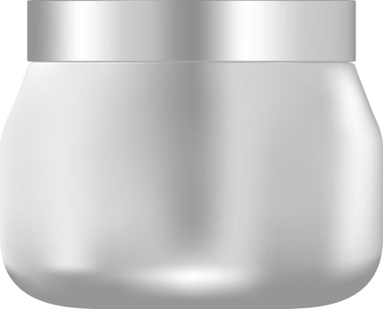 Silver cosmetic jar with lid. Realistic Vector Illustration. Glass or plastic package for body cream, butter, scrub, bath salt, gel, skin care, powder. 3d mockup design.